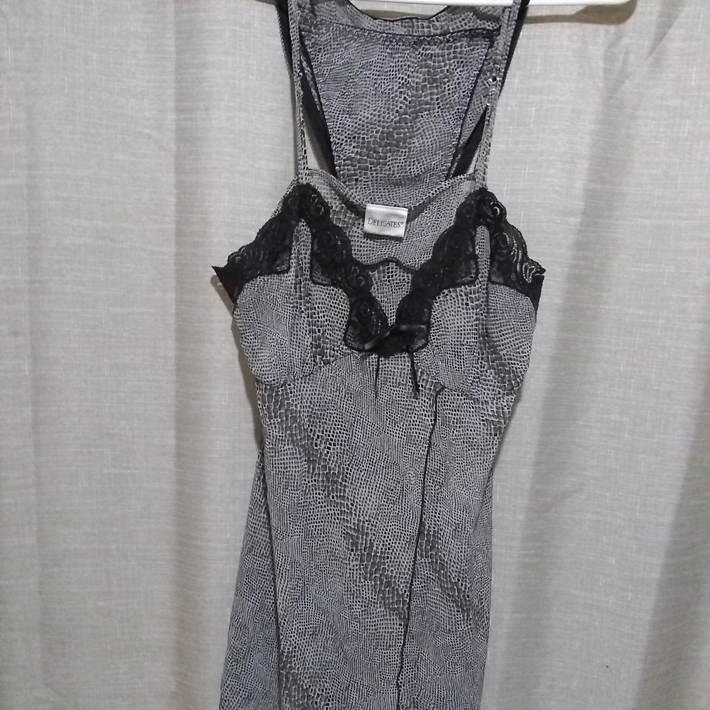 Delicates Black & White Lace-Trim Snakeskin Camisole And Panties Set